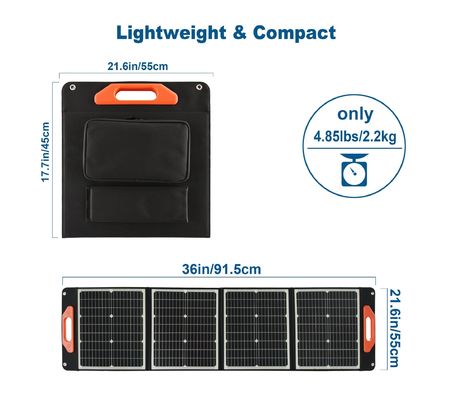 แพเนลพลังแสงอาทิตย์แบบพับแบบซิลิคอนโมนคริสตัลลิน 200W สําหรับการเก็บและขนส่งง่าย