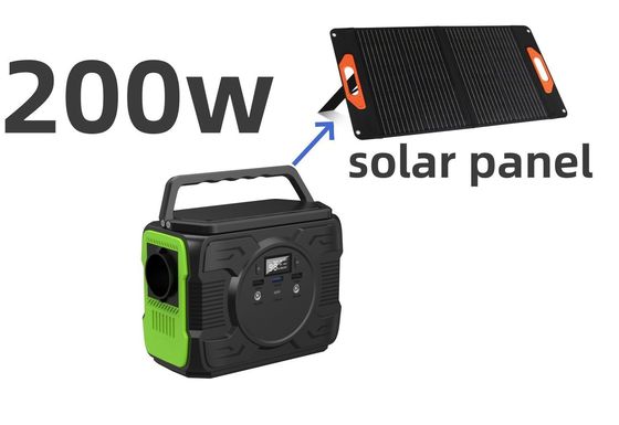 สถานีพลังงานเคลื่อนที่กลางแจ้งที่มีผลิตไฟฟ้าแอนซี 200W การชาร์จแผ่นแสงอาทิตย์และไฟ LED
