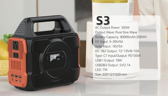 110/220V 300W/288wh Sine Wave Generator สถานไฟฟ้ากลางแจ้งในสีที่สามารถปรับแต่งได้