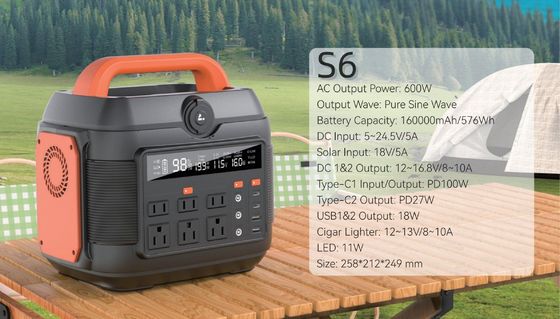 600W/576wh สถานไฟฟ้าฉุกเฉินสําหรับการแก้ไขการจําหน่ายพลังงานภายนอกและบ้าน
