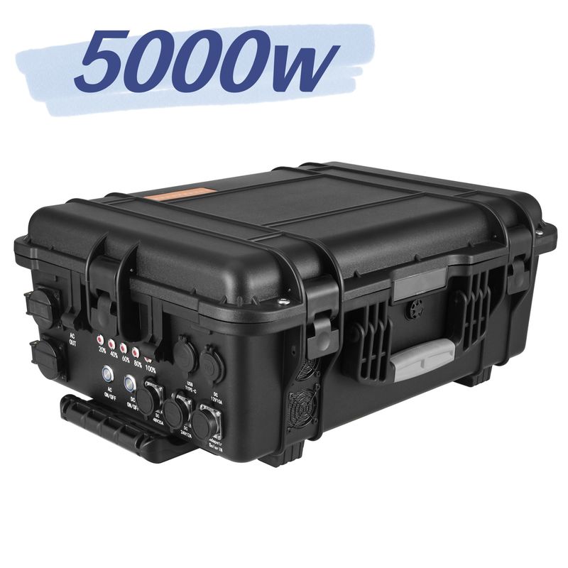 220 วอ ล ต์ แคมป์กลางแจ้ง LiFePO4 5000W สถานไฟฟ้าพกพาขนาดใหญ่พร้อมรถเข็น