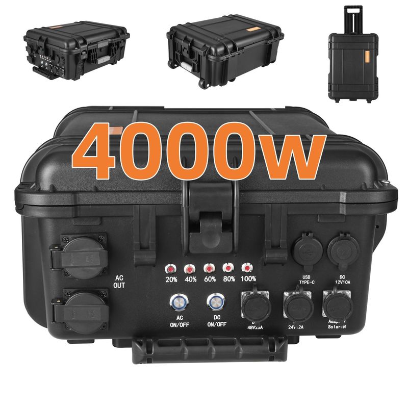 สถานไฟฟ้าพลังแสงอาทิตย์แบบพกพา 4000W แรงไฟฟ้าแบตเตอรี่ลิธีอุตสาหกรรม