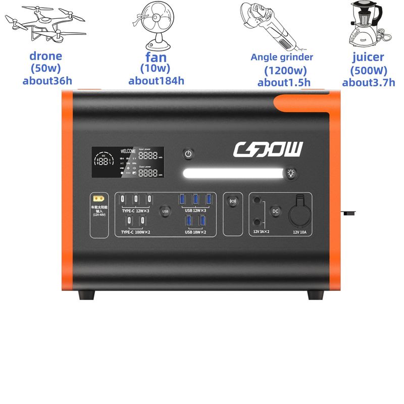 LiFePO4 แบตเตอรี่ แคมปิ้ง/บ้าน/สถานีไฟฟ้าฉุกเฉิน 12.2000W เครื่องผลิตพลังงานแสงอาทิตย์ที่สามารถชาร์จได้