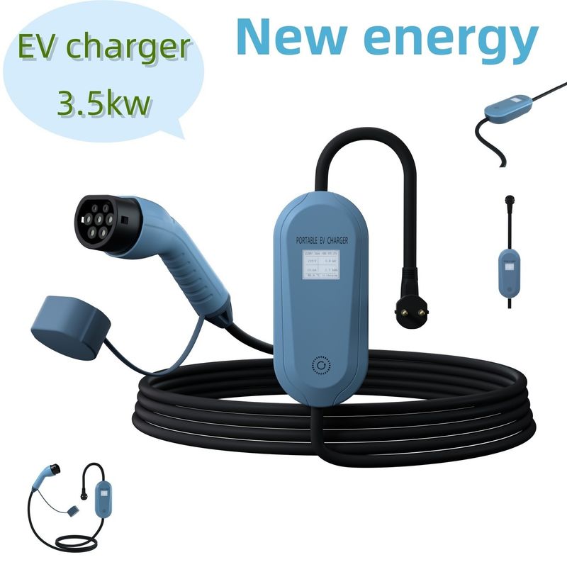 สถานีชาร์จไฟฟ้าแบบพกพาสีน้ําเงิน 3.5kw ชาร์จไฟฟ้ามือถือสําหรับใช้บนถนน