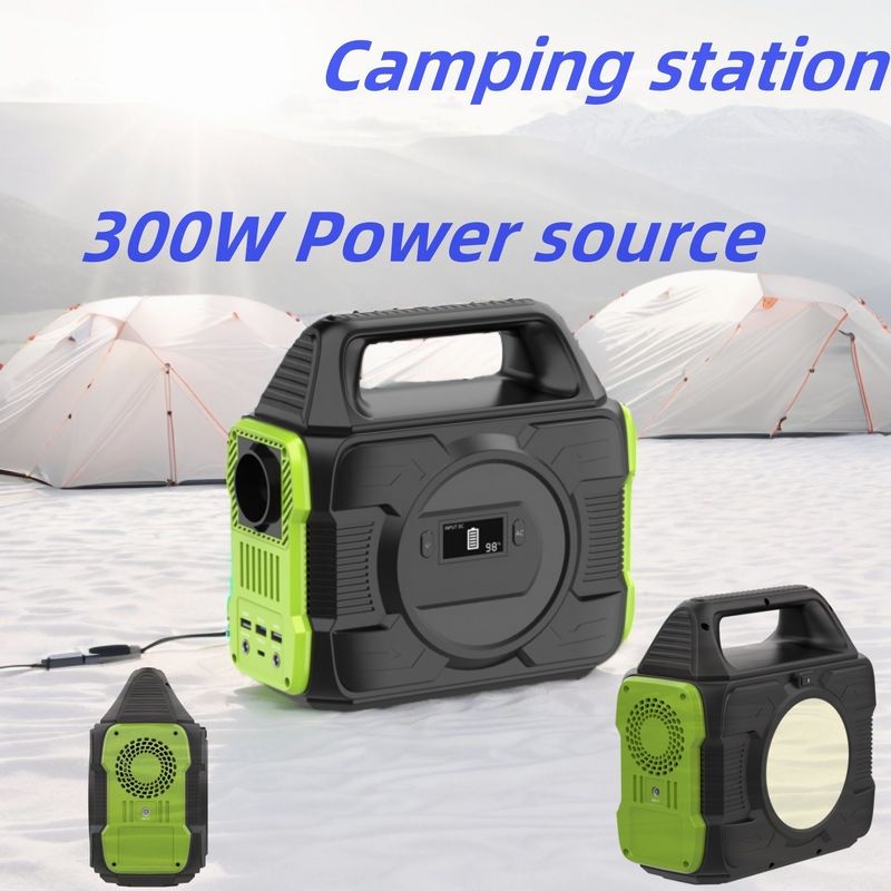 แบตเตอรี่ลิตยูมกลางแจ้ง 300W เครื่องผลิตพลังแสงอาทิตย์แบบ AC DC ประเภท C แบตเตอรี่สํารองพลังงานฉุกเฉิน โรงไฟฟ้าพลังแสงอาทิตย์แบบพกพา