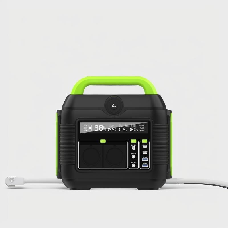 สถานไฟฟ้าพกพาสําหรับชาร์จแสงอาทิตย์กลางแจ้ง พร้อมแบตเตอรี่ลิธีียม 600W และแพ็คที่ถอดได้
