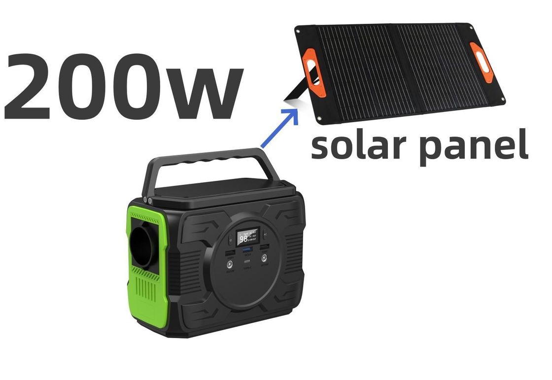 สถานีพลังงานเคลื่อนที่กลางแจ้งที่มีผลิตไฟฟ้าแอนซี 200W การชาร์จแผ่นแสงอาทิตย์และไฟ LED