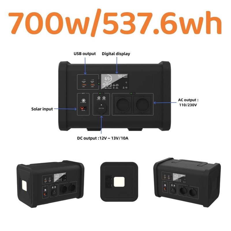 เครื่องไฟฟ้าพลังแสงอาทิตย์แบบพกพา 700W AC Output สําหรับความเป็นอิสระในด้านพลังงานในบ้าน