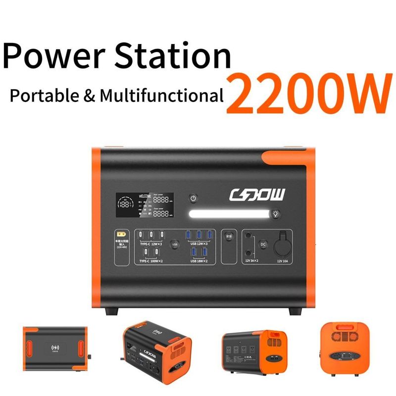 เวลาชาร์จ 90 นาที เครื่องผลิตพลังแสงอาทิตย์แรงสูง 2200W สําหรับโรงไฟฟ้าเคลื่อนที่