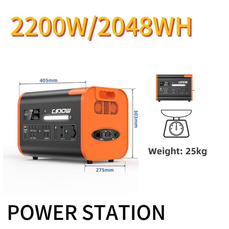 สถานไฟฟ้าพกพาที่ได้รับการรับรอง CE 2200W สําหรับกลางแจ้งและฉุกเฉิน 110V 220V AC Output
