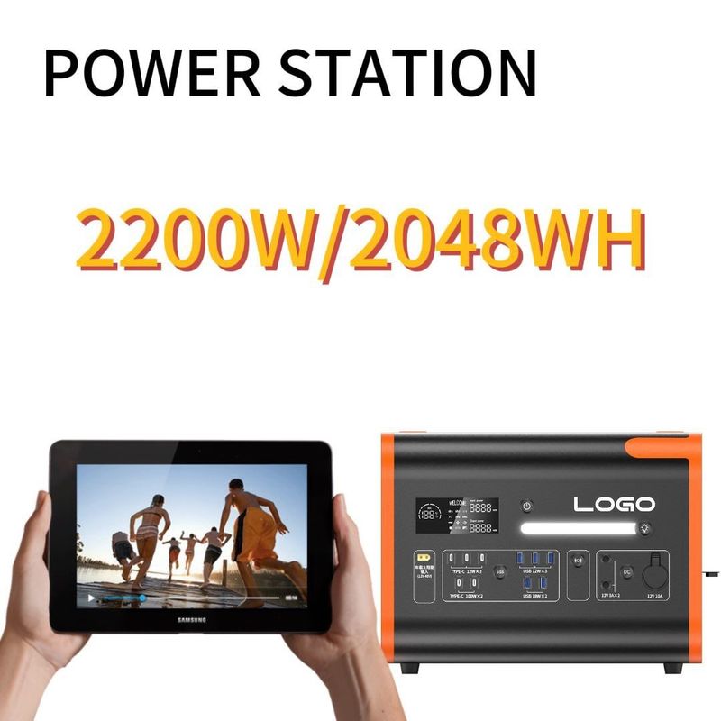 พลังงานพลังงานกลางแจ้งขนาดใหญ่ 2400W ชาร์จแสงอาทิตย์สําหรับอุปกรณ์ที่เข้ากันได้ทั้งหมด
