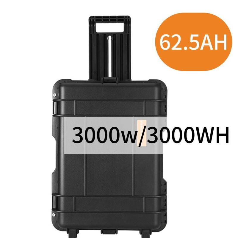 3000W / 62.5ah สถานไฟฟ้าพกพากันไฟกันไฟแบบทนทานการสวมใส่สีดํา